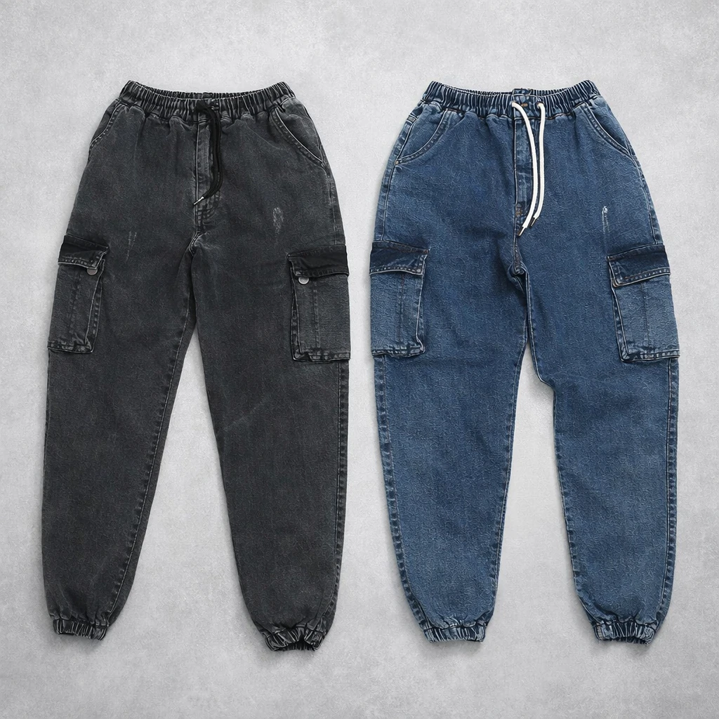 شلوار اسلش مردانه جین ۶ جیب دم‌پا کش