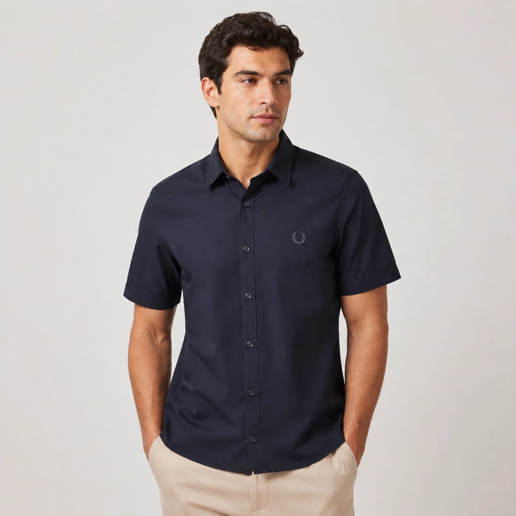 پیراهن مردانه آستین کوتاه نخ پنبه خارجی مدل ساده اندامی (Slim Fit) خنک و سبک