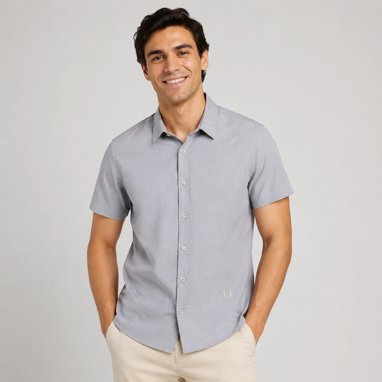 پیراهن مردانه آستین کوتاه نخ پنبه خارجی مدل ساده اندامی (Slim Fit) خنک و سبک