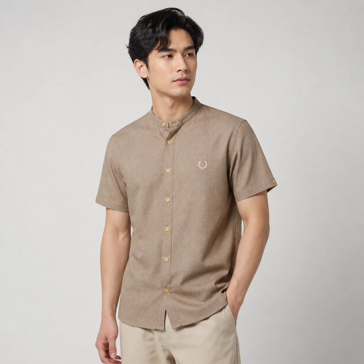 پیراهن مردانه آستین کوتاه نخ پنبه خارجی مدل ساده اندامی (Slim Fit) خنک و سبک