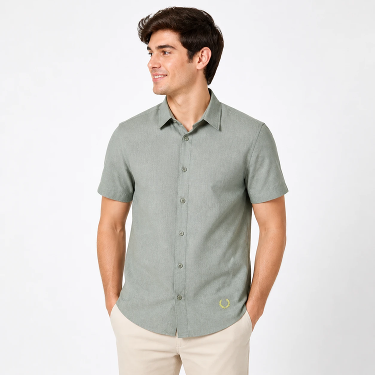 پیراهن مردانه آستین کوتاه نخ پنبه خارجی مدل ساده اندامی (Slim Fit) خنک و سبک