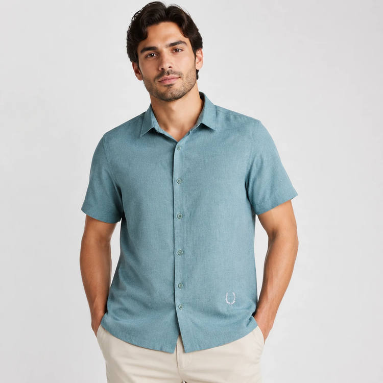 پیراهن مردانه آستین کوتاه نخ پنبه خارجی مدل ساده اندامی (Slim Fit) خنک و سبک