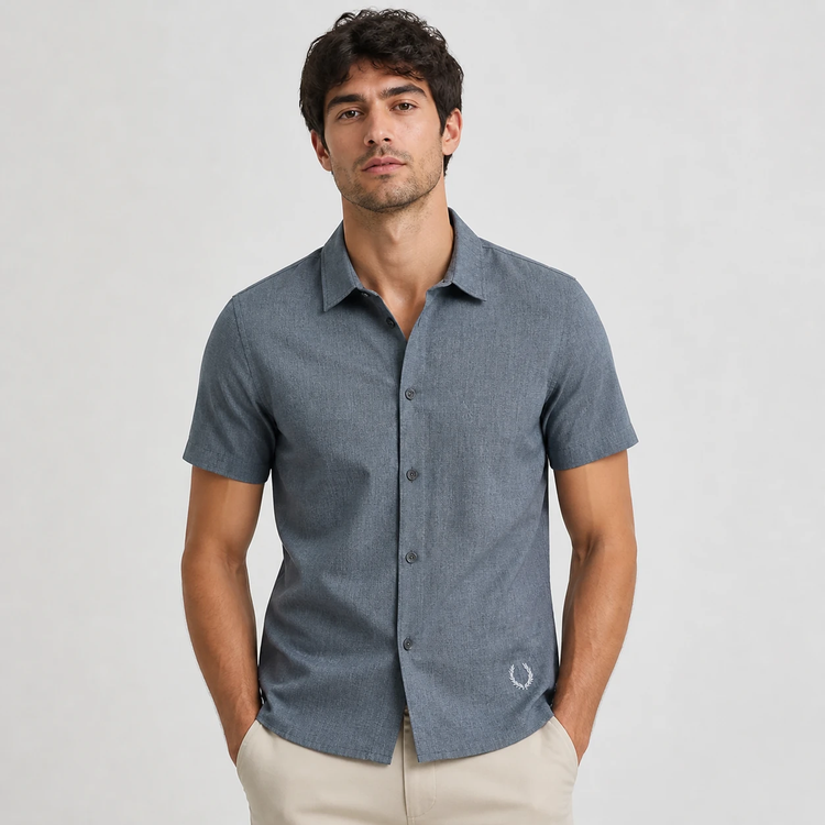 پیراهن مردانه آستین کوتاه نخ پنبه خارجی مدل ساده اندامی (Slim Fit) خنک و سبک