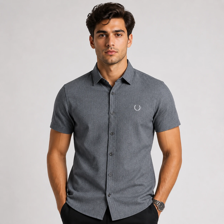 پیراهن مردانه آستین کوتاه نخ پنبه خارجی مدل ساده اندامی (Slim Fit) خنک و سبک