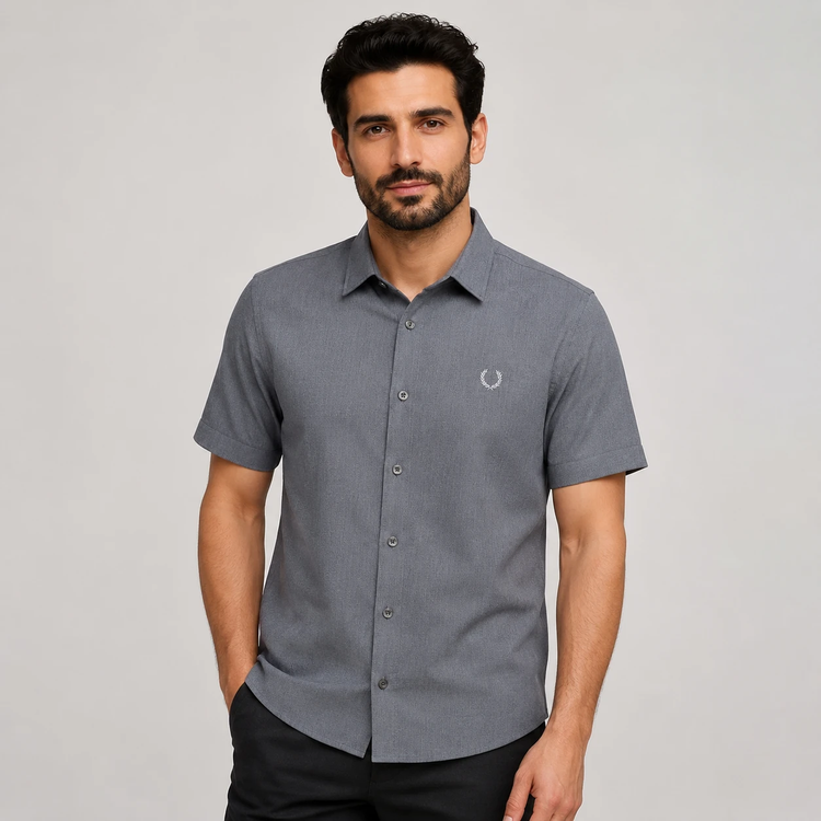 پیراهن مردانه آستین کوتاه نخ پنبه خارجی مدل ساده اندامی (Slim Fit) خنک و سبک