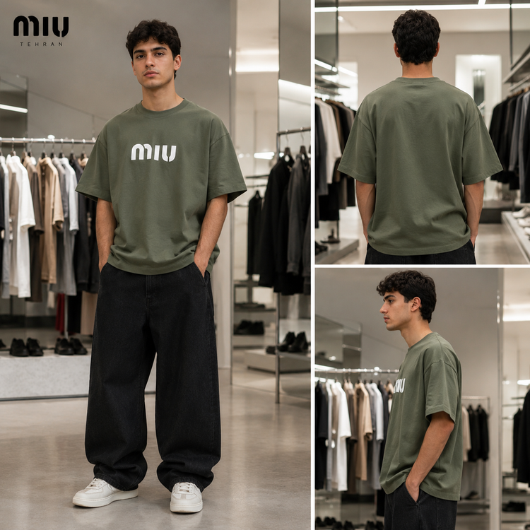 تیشرت مردانه پنبه ماکان مدل MIU با تنخور باکسی