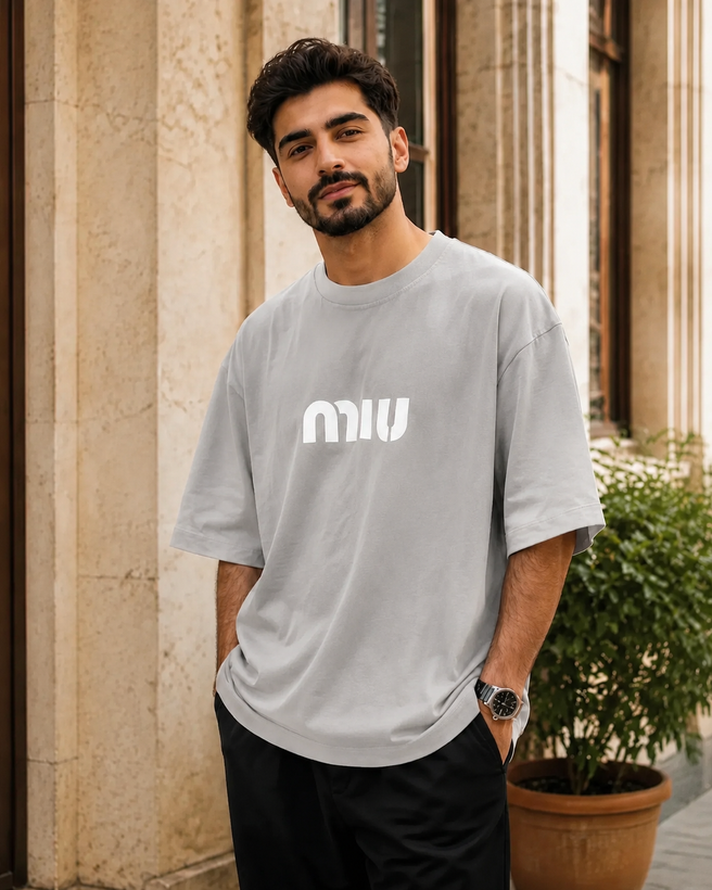 تیشرت مردانه پنبه ماکان مدل MIU با تنخور باکسی