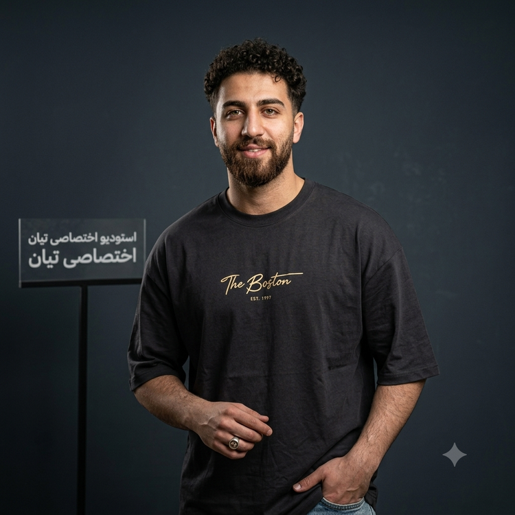 تیشرت دورس مشکی باکسی طرح BOSTON