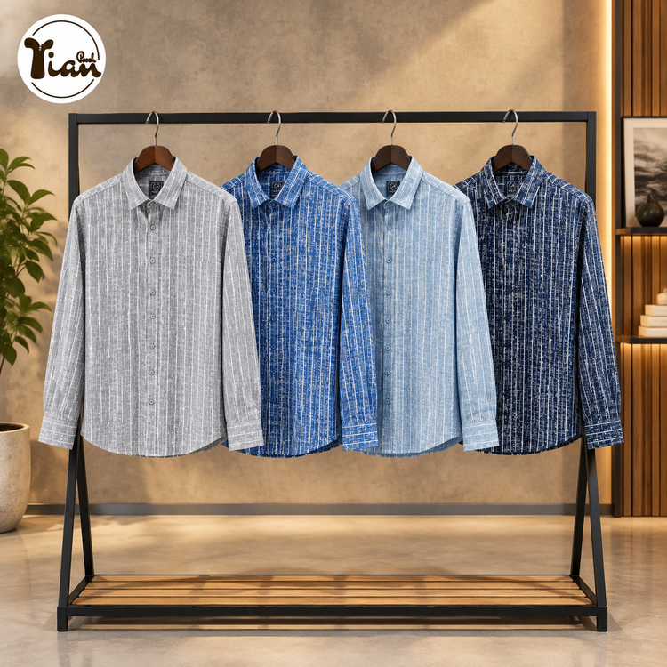 پیراهن مردانه راه راه کش اسلپ پنبه آستین بلند